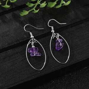 Natural Amethyst Dangle Earrings - Handmade tear drop shaped with gemstones NWOT